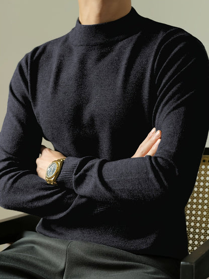 Striktrøje Herre – Pullover med høj hals og klassisk design til hverdag, arbejde og lag-på-lag i Sort og Hvid – Everett