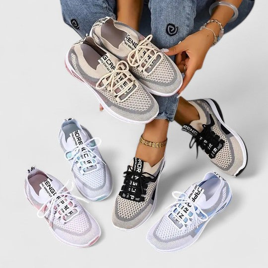 Sneakers Dame – Mesh Løbesko med Snørebånd og Farveblok Design