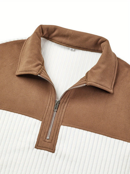 Striktrøje Herre – Pullover med tofarvet design og quarter-zip lynlås til hverdag, arbejde og lag-på-lag