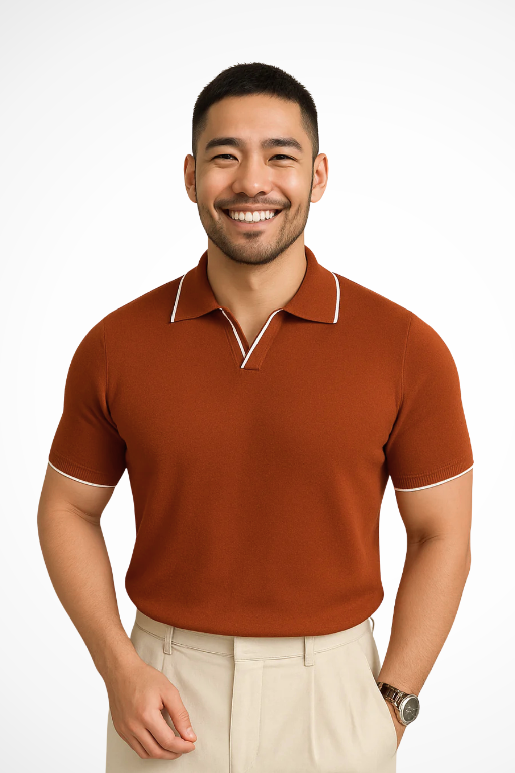 Strikket Polo Herre – Slim Fit Polo Shirt med Kontrastkanter