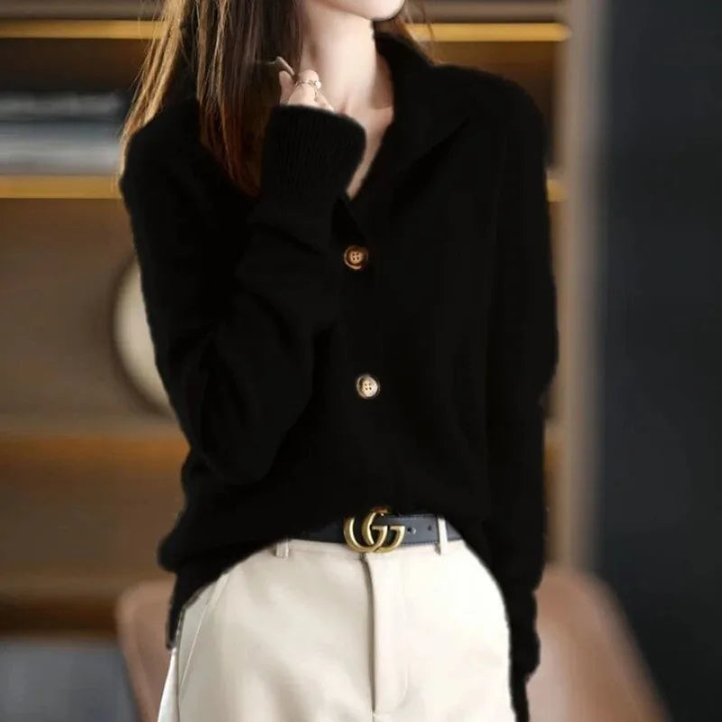 Strik Cardigan Dame – Creme Knapcardigan med Løs Pasform
