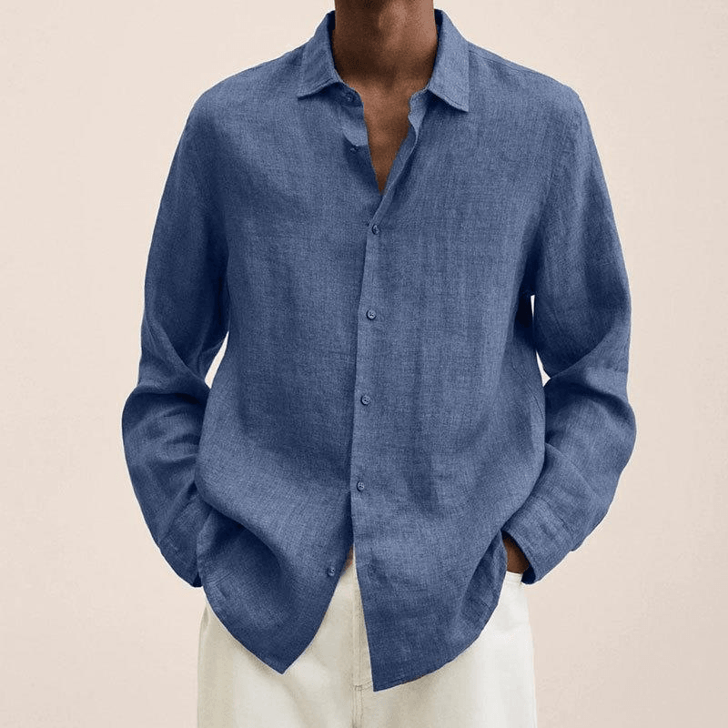 Hørskjorte Herre – Langærmet Button-Down Skjorte med Spread Krave
