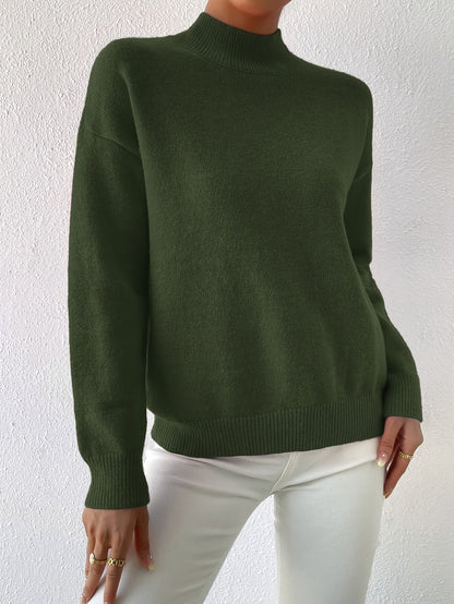Striktrøje Dame – Pullover med høj hals og klassisk design til hverdag, arbejde og lag-på-lag i Sort og Abrikos – Lorelei