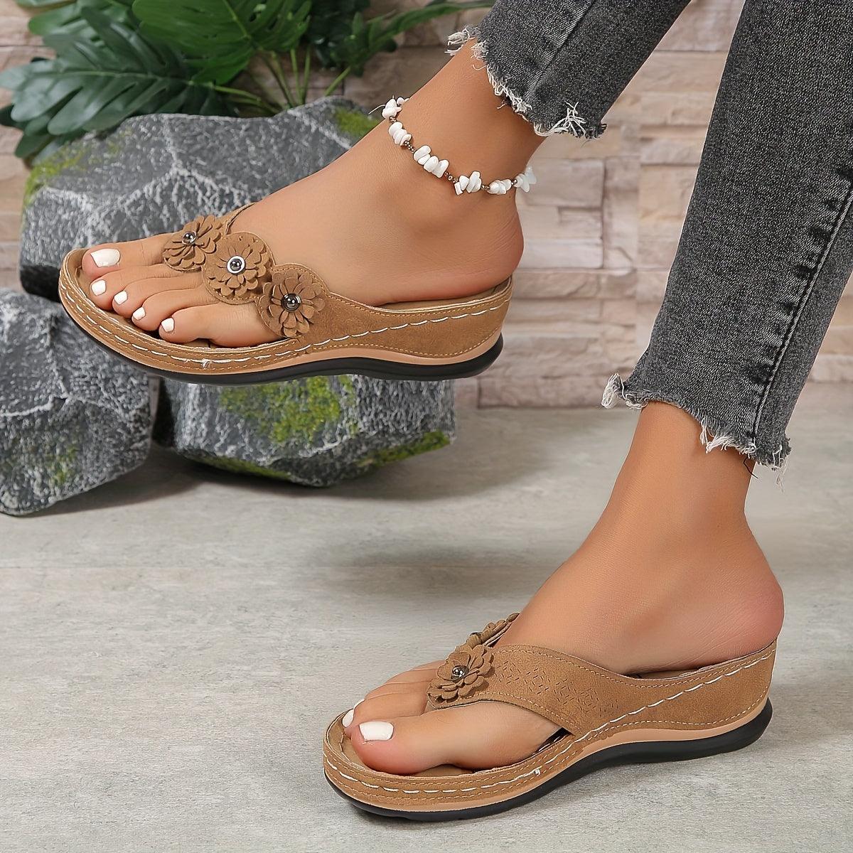 Blomstrede Sandaler Dame – Komfortable Plateau Sandaler med Remme