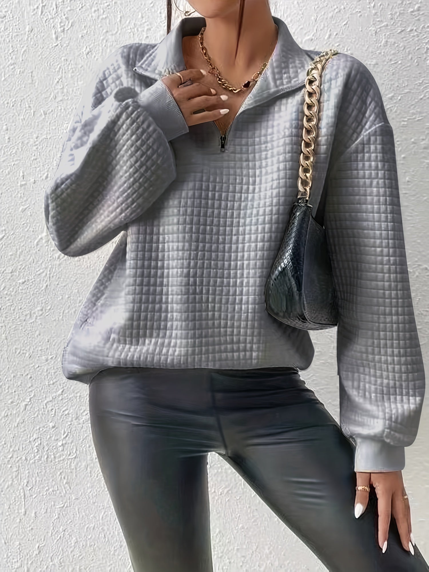 Quarter-Zip Pullover Dame – Striktrøje med Kort Lynlås