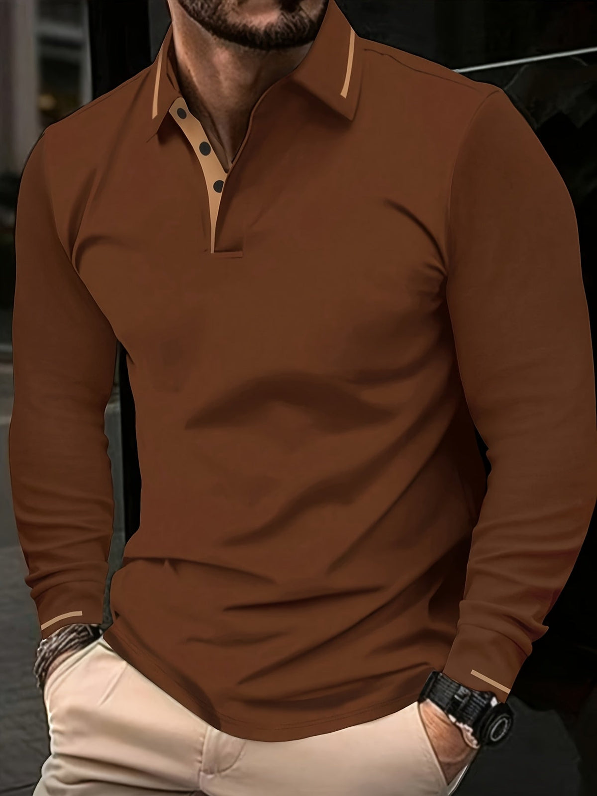 Poloshirt Herre – Polo trøje med lange ærmer og klassisk design til hverdag, arbejde og lag-på-lag i Bluish Grå og Fern Grøn – Dalton