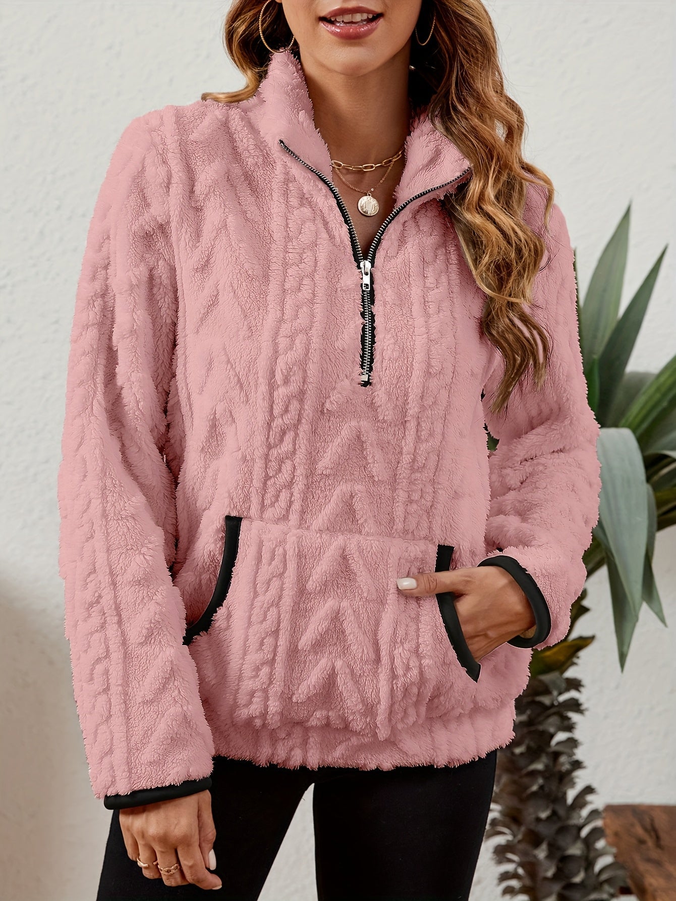 Striktrøje Dame – Pullover med half-zip lynlås til hverdag, arbejde og lag-på-lag