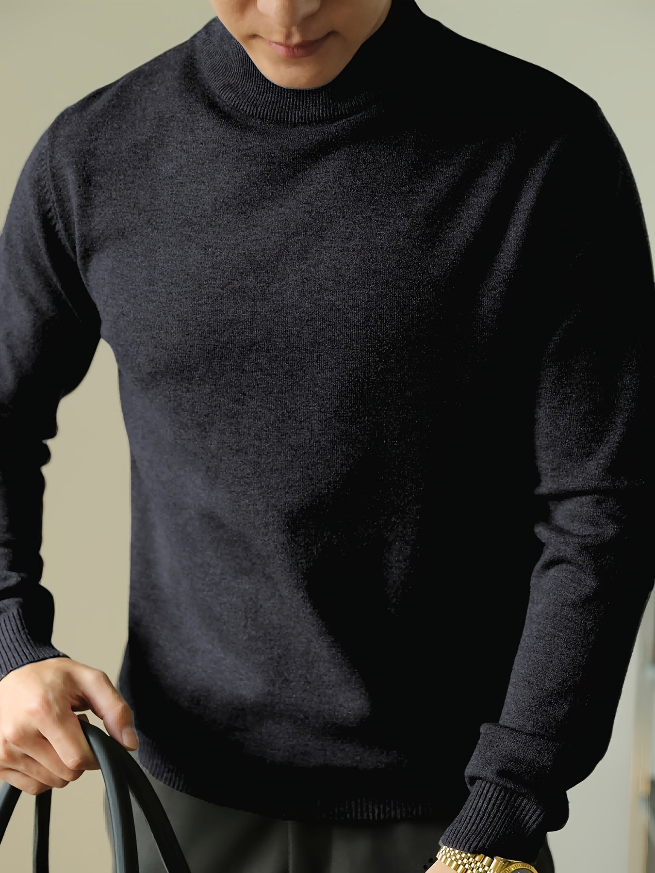 Striktrøje Herre – Pullover med høj hals og klassisk design til hverdag, arbejde og lag-på-lag i Sort og Hvid – Everett