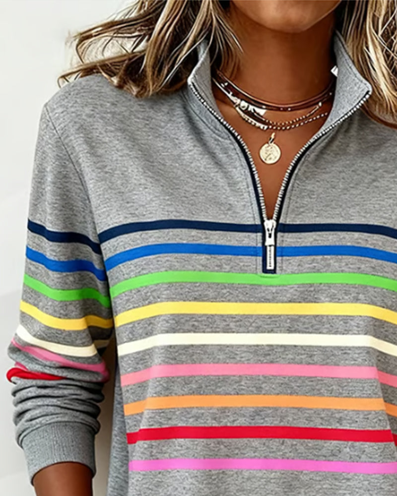 Farverig Zip Top Dame – Langærmet Trøje med Lynlås