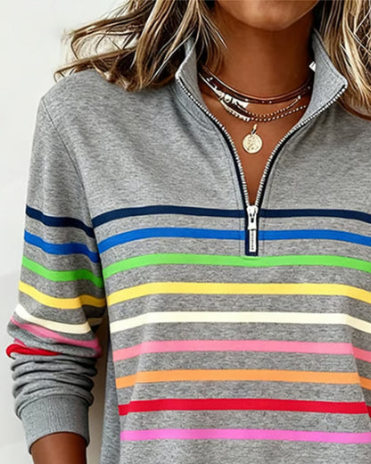 Farverig Zip Top Dame – Langærmet Trøje med Lynlås