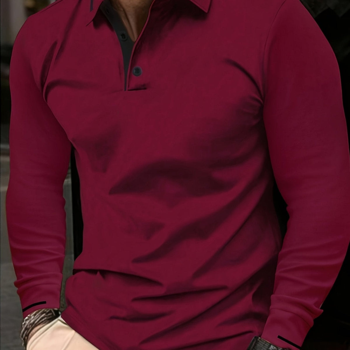 Poloshirt Herre – Polo trøje med lange ærmer og klassisk design til hverdag, arbejde og lag-på-lag i Bluish Grå og Fern Grøn – Dalton