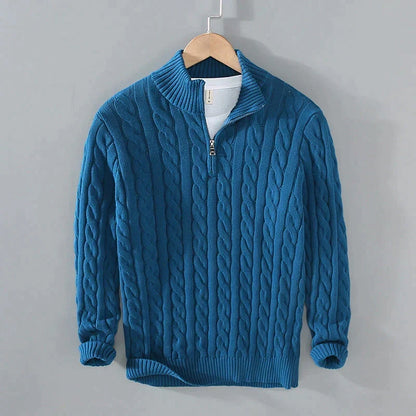 Half Zip Pullover Herre – Striktrøje med Lynlås i Kraven