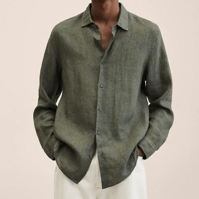 Hørskjorte Herre – Langærmet Button-Down Skjorte med Spread Krave