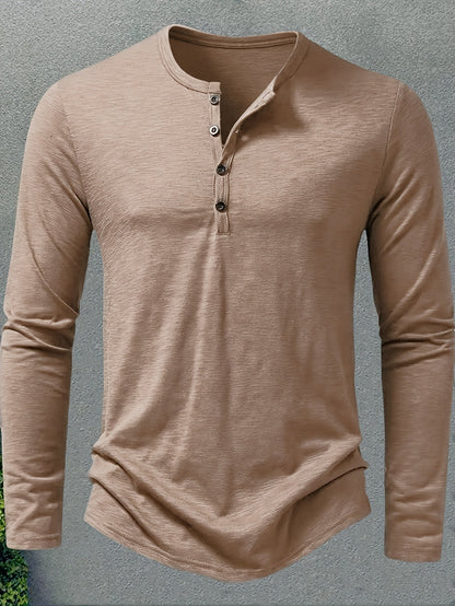 Henley Trøje Herre – Langærmet henley med klassisk design til hverdag, arbejde og lag-på-lag i Militærgrøn og Khaki – Dalton