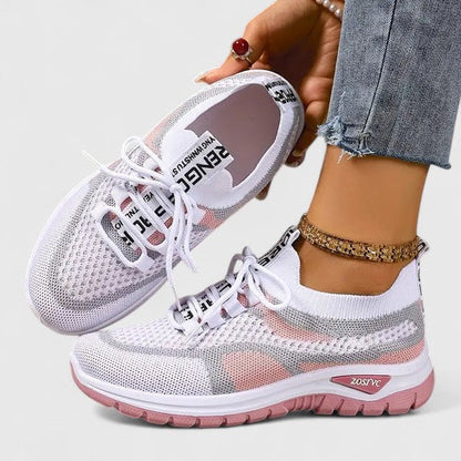 Sneakers Dame – Mesh Løbesko med Snørebånd og Farveblok Design