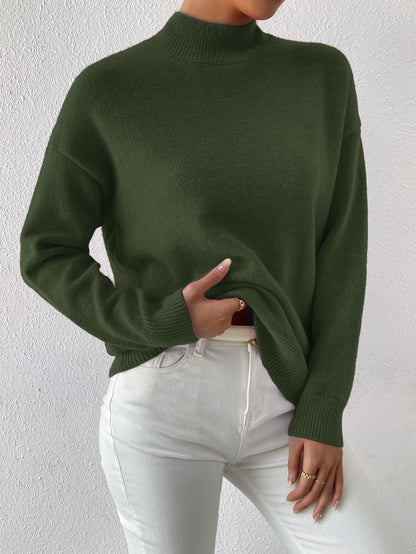Striktrøje Dame – Pullover med høj hals og klassisk design til hverdag, arbejde og lag-på-lag i Sort og Abrikos – Lorelei