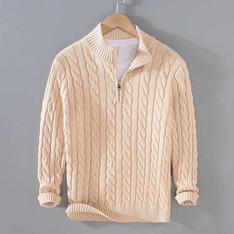 Half Zip Pullover Herre – Striktrøje med Lynlås i Kraven