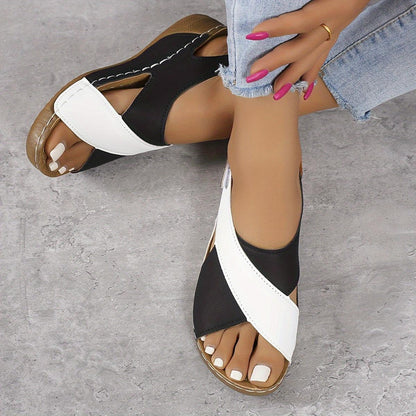 Kilehælsandaler Dame – Slingback Sandaler med Farveblok Design