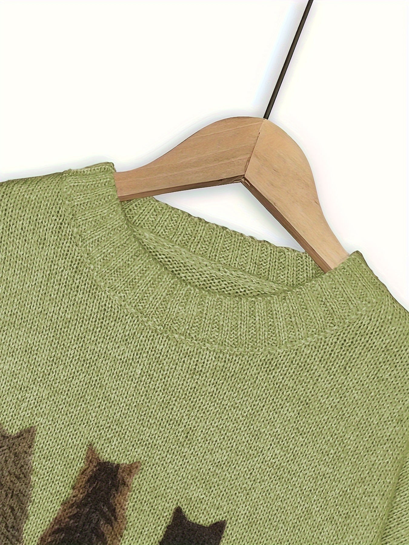 Striktrøje Dame – Pullover med katteprint og mønstret design til hverdag, arbejde og lag-på-lag