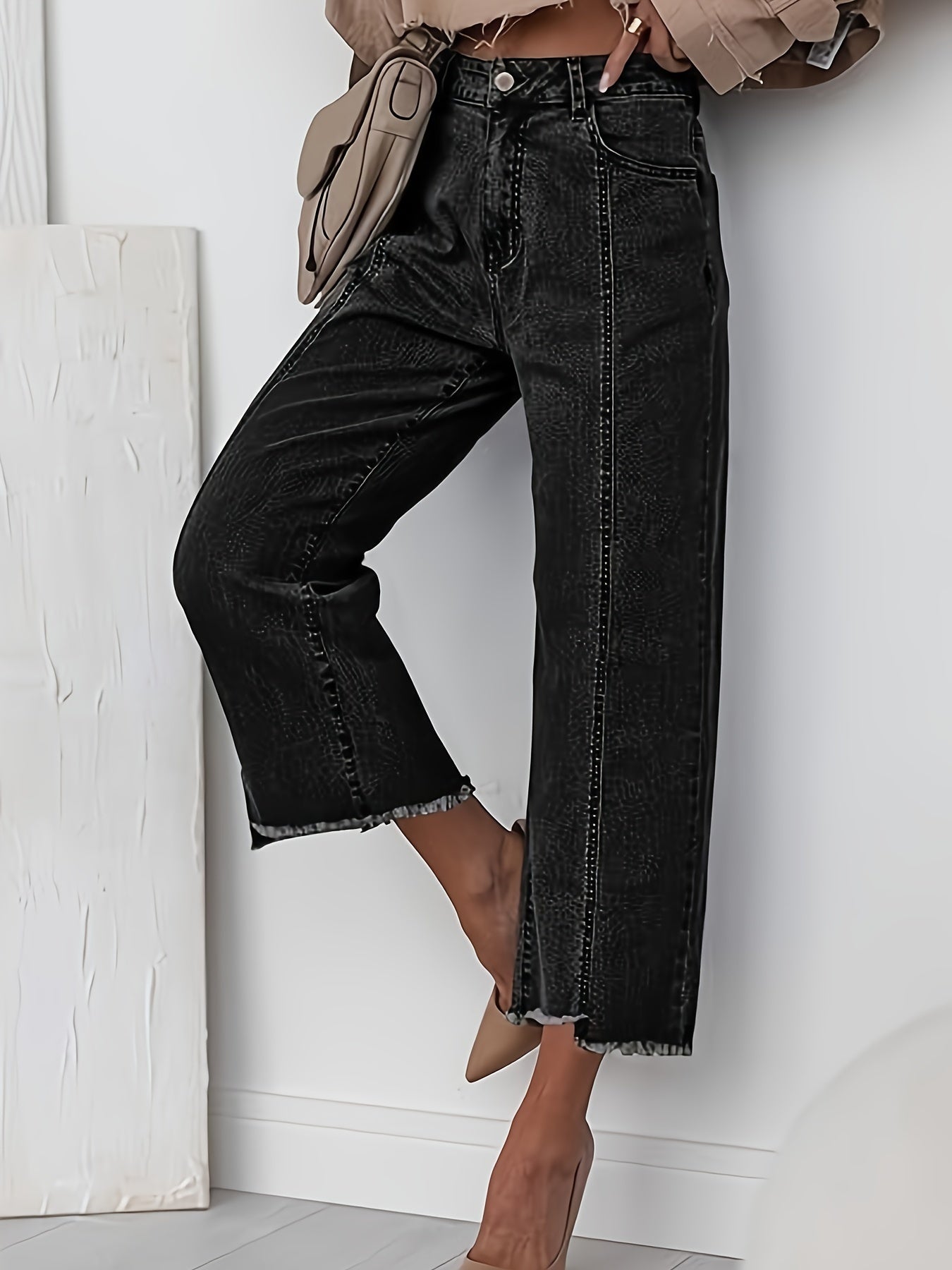 Jeans Dame – Denimbukser med kort pasform, skræddersyet pasform og lige ben til hverdag, kontor og smart casual