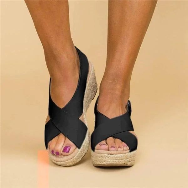 Espadrille Sandaler Dame – Kilehæl Sandaler med Krydsrem