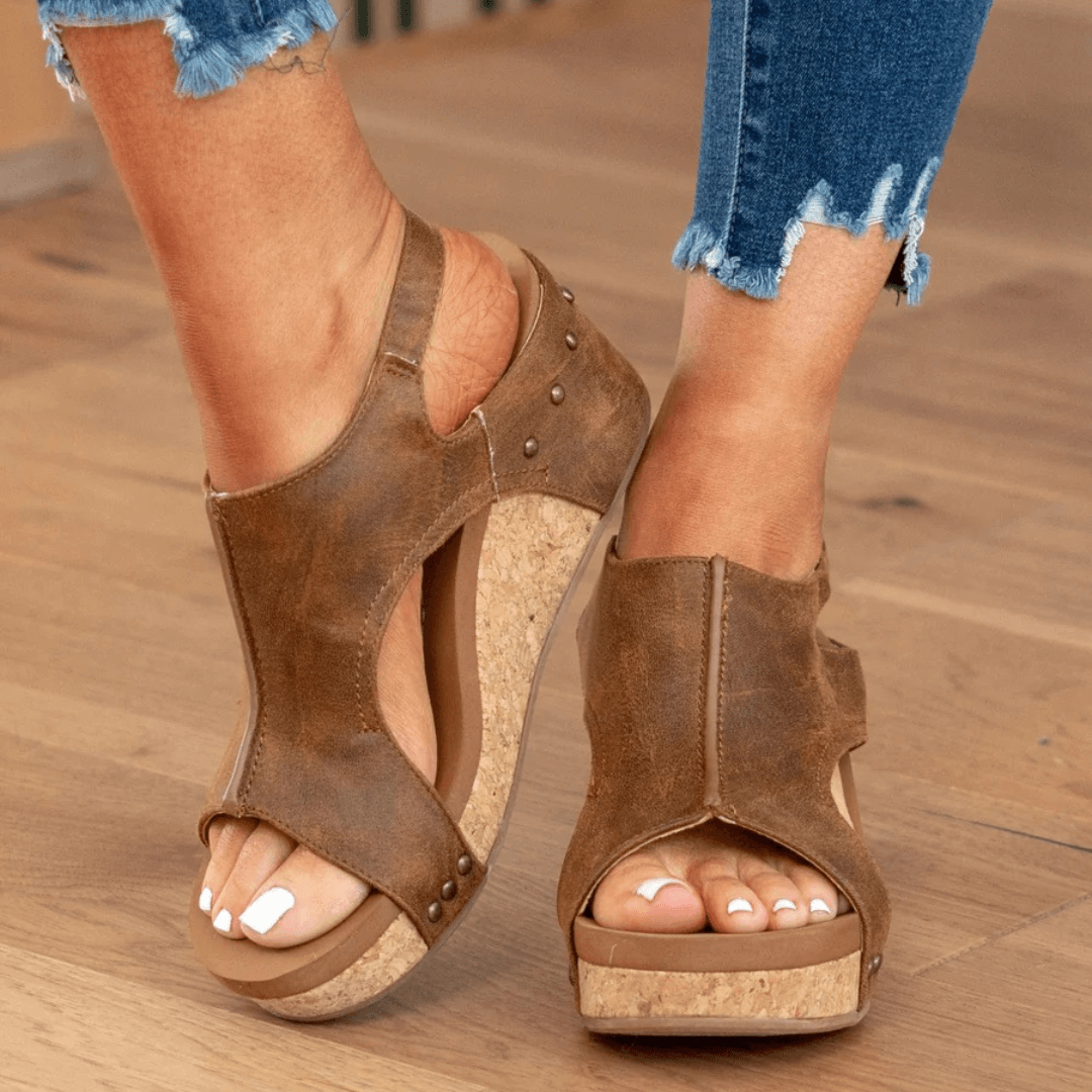 Kilehælsandaler Dame – Platform Sandaler med Åben Tå og Korksål