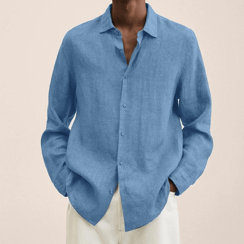 Hørskjorte Herre – Langærmet Button-Down Skjorte med Spread Krave