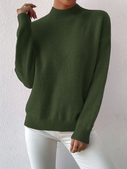 Striktrøje Dame – Pullover med høj hals og klassisk design til hverdag, arbejde og lag-på-lag i Sort og Abrikos – Lorelei