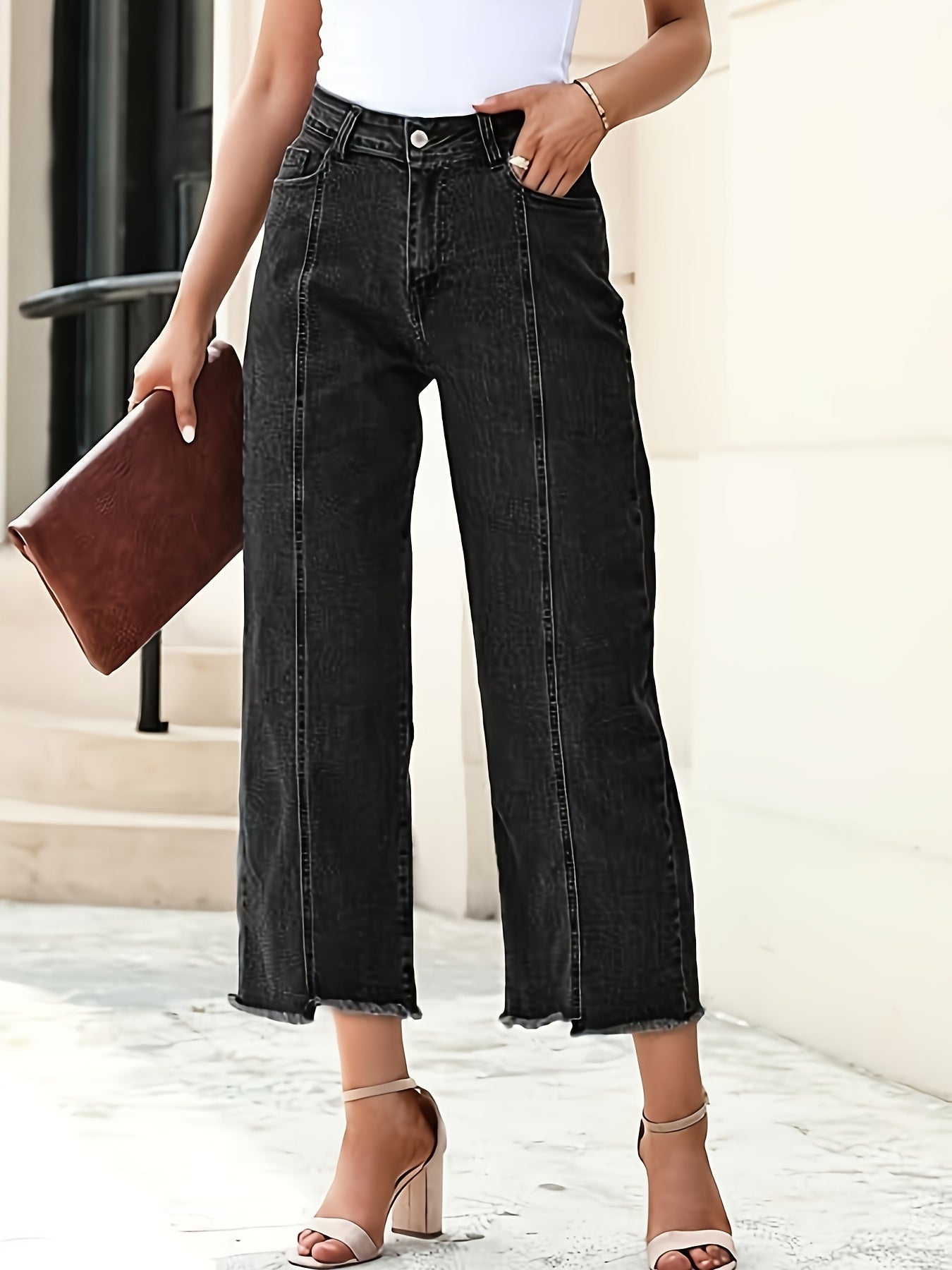 Jeans Dame – Denimbukser med kort pasform, skræddersyet pasform og lige ben til hverdag, kontor og smart casual