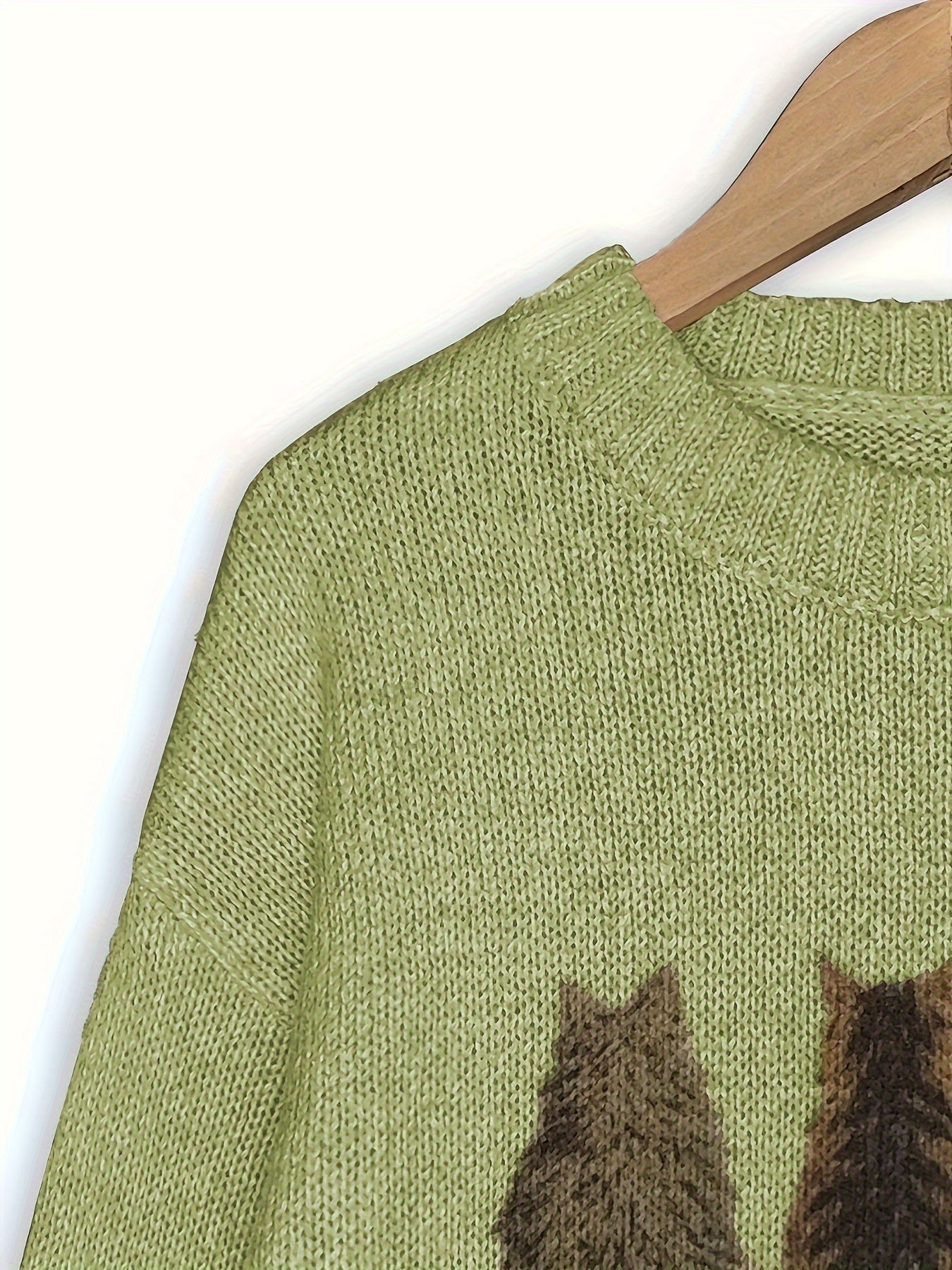 Striktrøje Dame – Pullover med katteprint og mønstret design til hverdag, arbejde og lag-på-lag