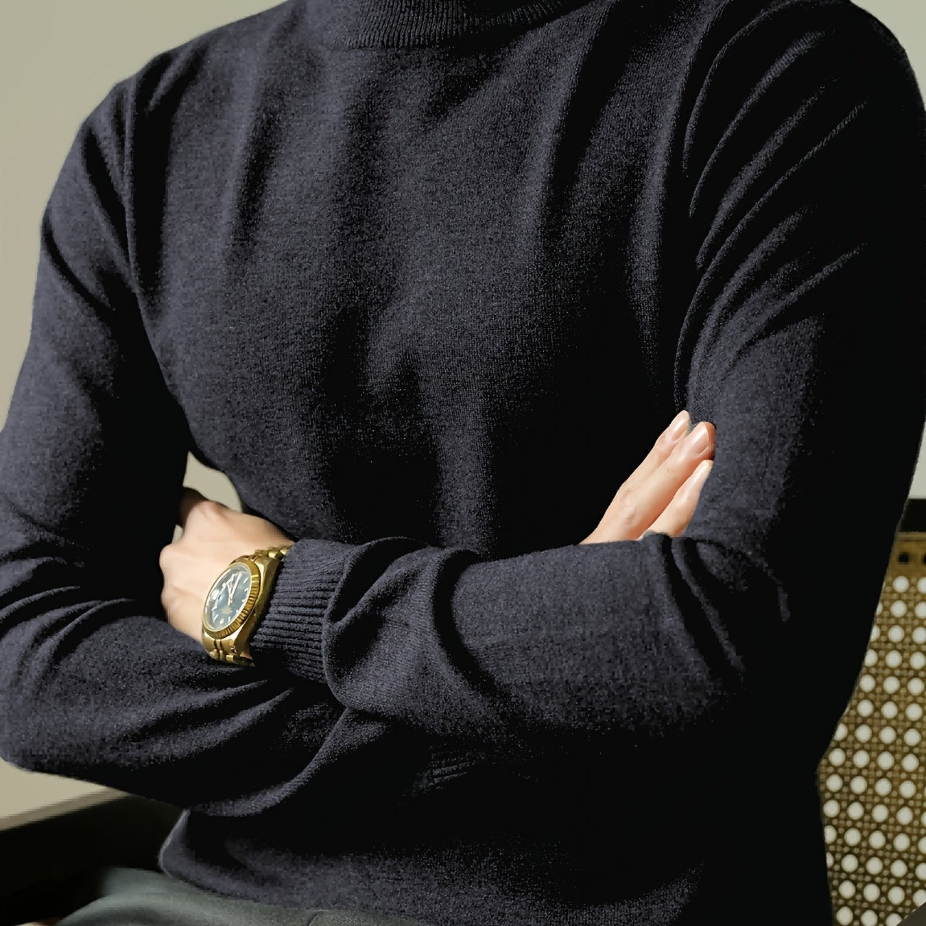 Striktrøje Herre – Pullover med høj hals og klassisk design til hverdag, arbejde og lag-på-lag i Sort og Hvid – Everett