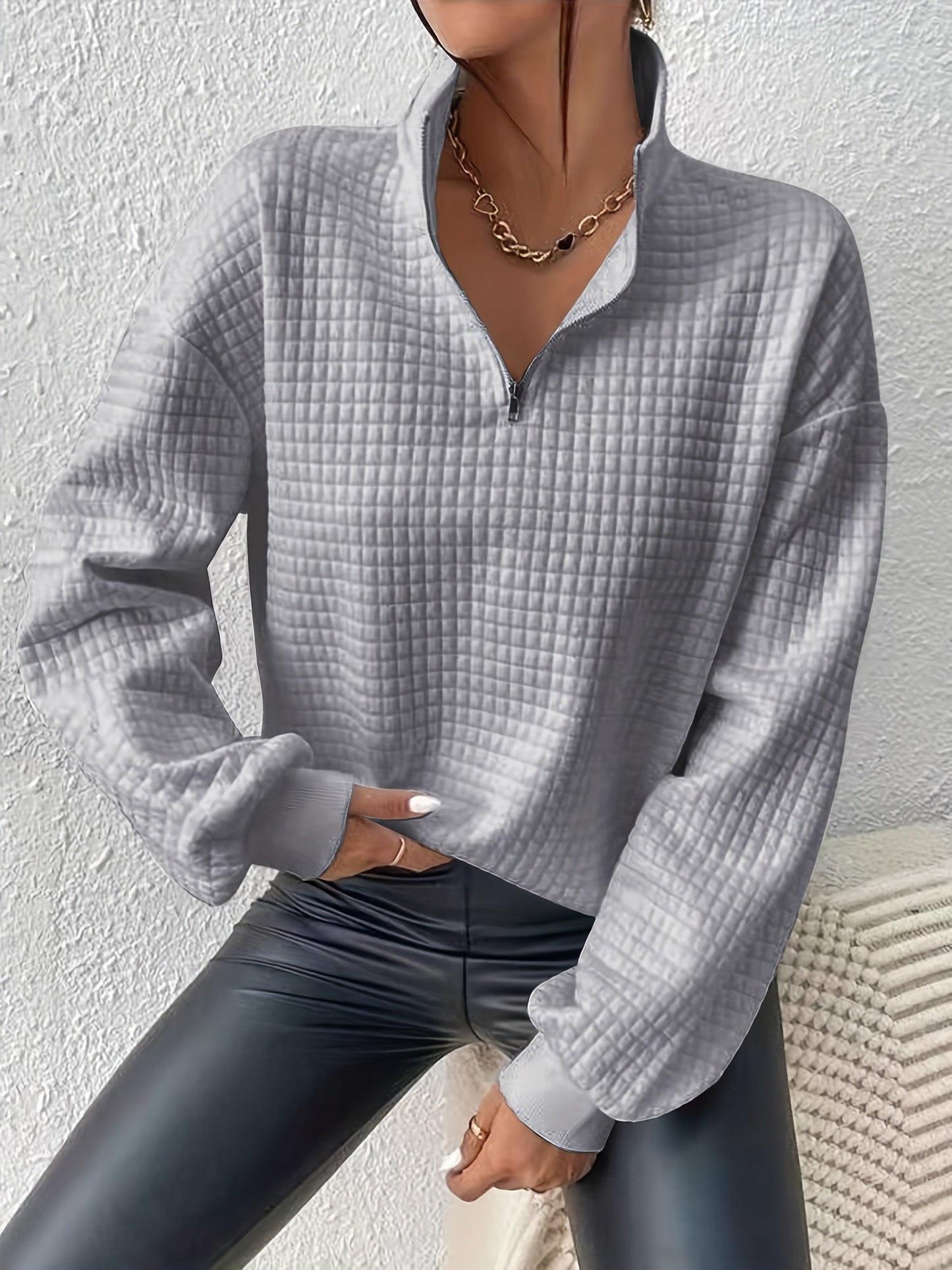 Quarter-Zip Pullover Dame – Striktrøje med Kort Lynlås