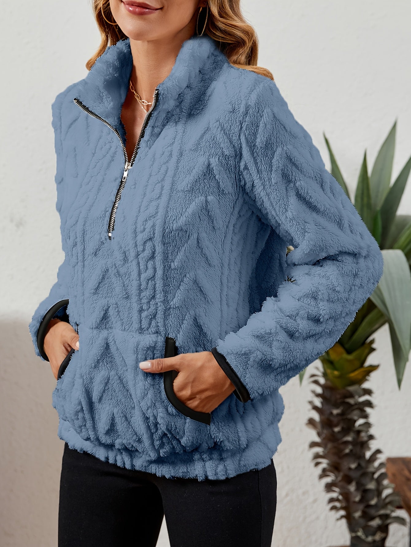 Striktrøje Dame – Pullover med half-zip lynlås til hverdag, arbejde og lag-på-lag