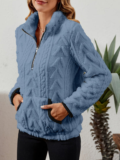 Striktrøje Dame – Pullover med half-zip lynlås til hverdag, arbejde og lag-på-lag