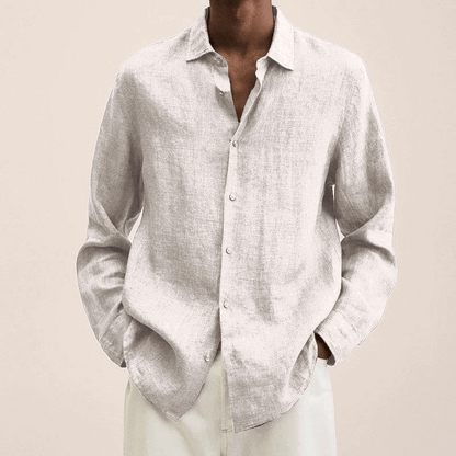 Hørskjorte Herre – Langærmet Button-Down Skjorte med Spread Krave