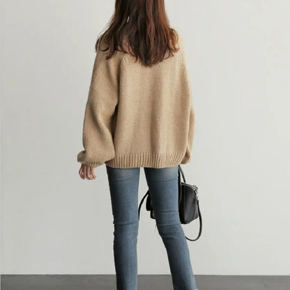 Strik Cardigan Dame – Beige Lounge Cardigan med Oversized Ærmer