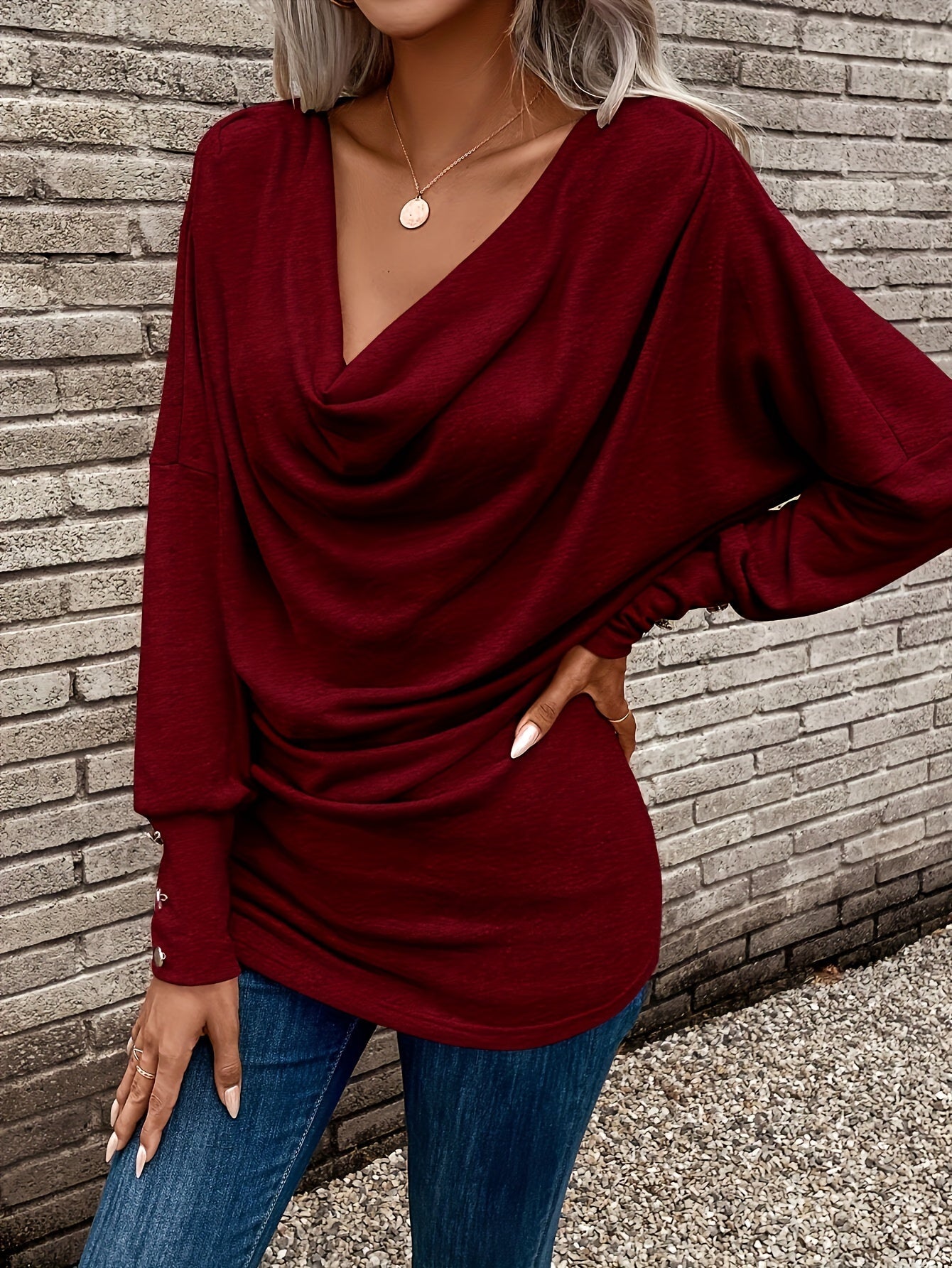 Langærmet Top Dame – Afslappet Basisbluse