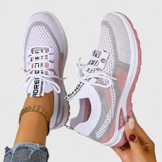 Sneakers Dame – Mesh Løbesko med Snørebånd og Farveblok Design
