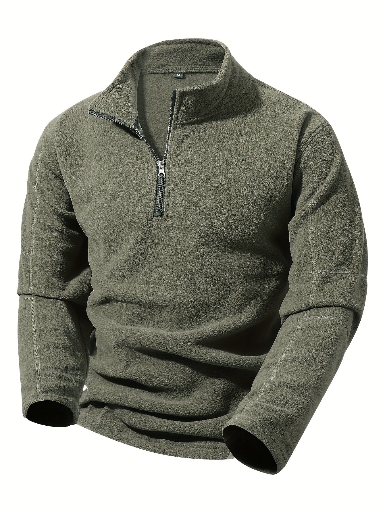 Striktrøje Herre – Pullover med half-zip lynlås og ståkrave til hverdag, arbejde og lag-på-lag i Olivengrøn Drab og Sort – Grayson