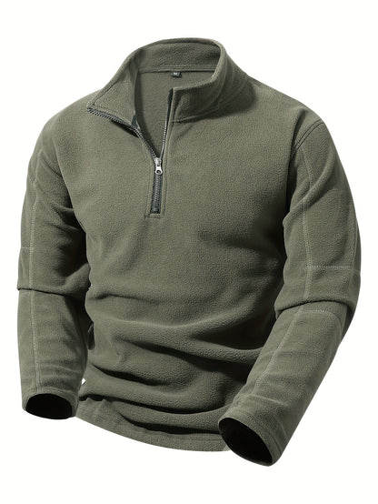 Striktrøje Herre – Pullover med half-zip lynlås og ståkrave til hverdag, arbejde og lag-på-lag i Olivengrøn Drab og Sort – Grayson