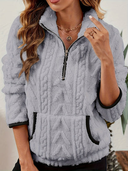 Striktrøje Dame – Pullover med half-zip lynlås til hverdag, arbejde og lag-på-lag