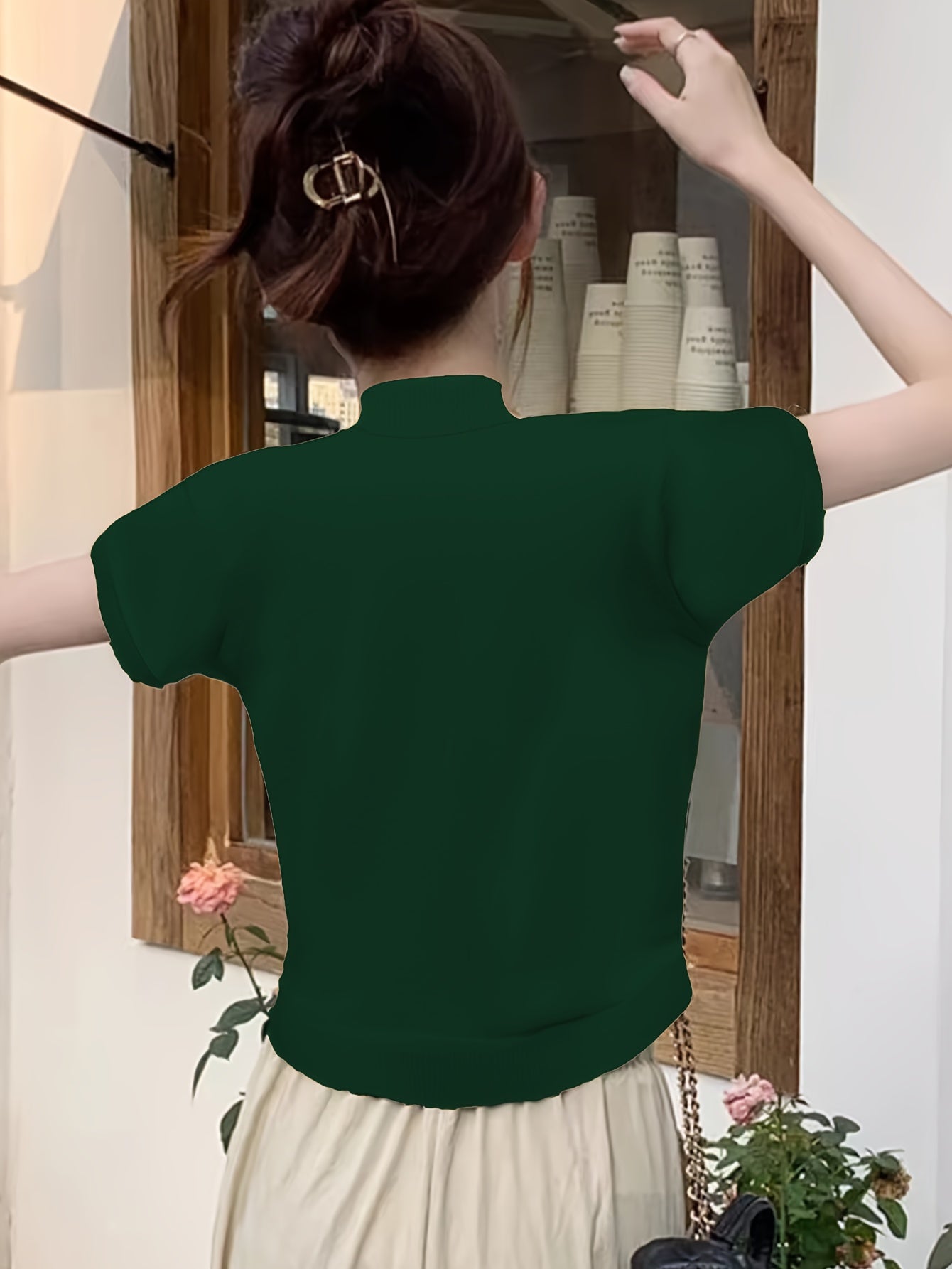 Langærmet Top Dame – Basisbluse med høj hals og klassisk design til hverdag, arbejde og lag-på-lag