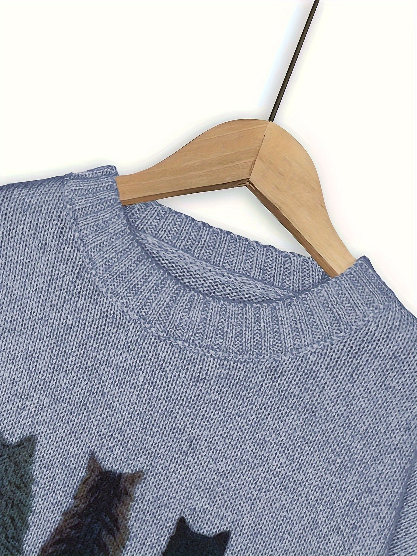 Striktrøje Dame – Pullover med katteprint og mønstret design til hverdag, arbejde og lag-på-lag