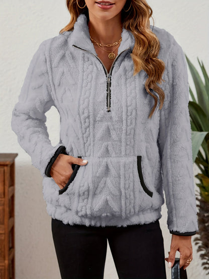 Striktrøje Dame – Pullover med half-zip lynlås til hverdag, arbejde og lag-på-lag