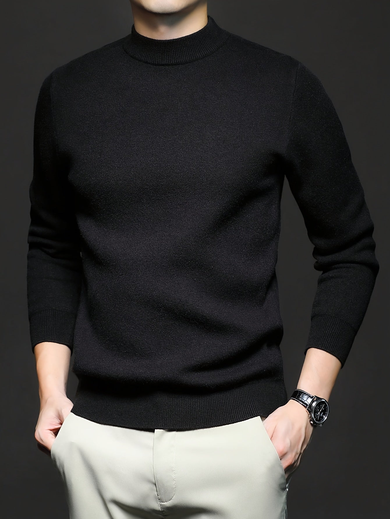 Striktrøje Herre – Pullover med høj hals og klassisk design til hverdag, arbejde og lag-på-lag i Sort og Hvid – Everett