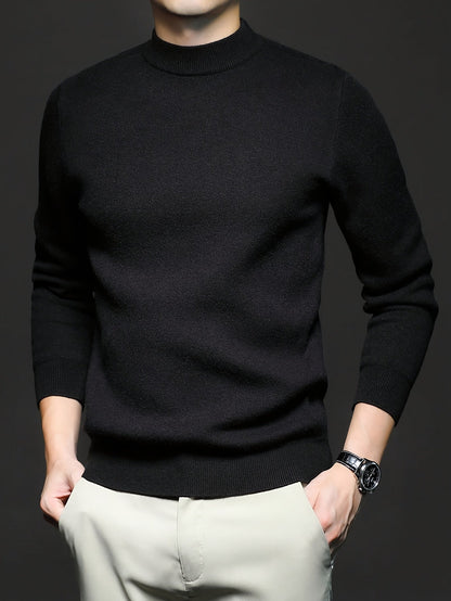 Striktrøje Herre – Pullover med høj hals og klassisk design til hverdag, arbejde og lag-på-lag i Sort og Hvid – Everett