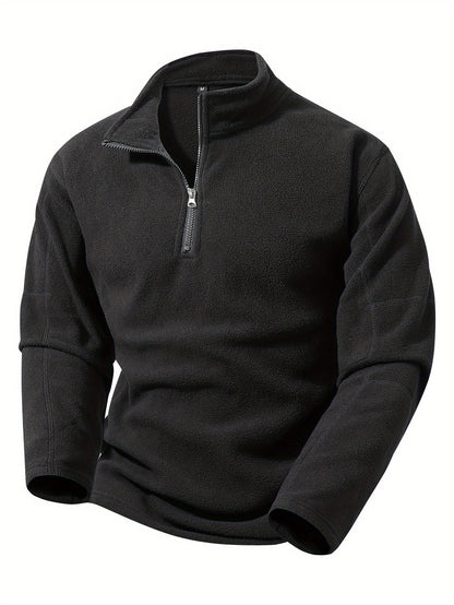 Striktrøje Herre – Pullover med half-zip lynlås og ståkrave til hverdag, arbejde og lag-på-lag i Olivengrøn Drab og Sort – Grayson