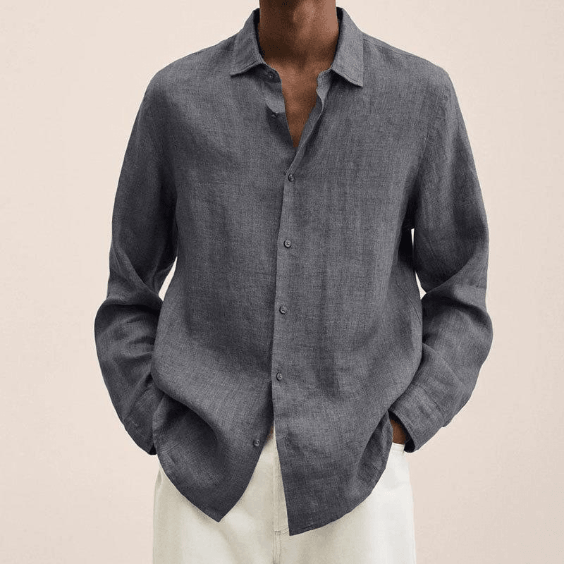 Hørskjorte Herre – Langærmet Button-Down Skjorte med Spread Krave