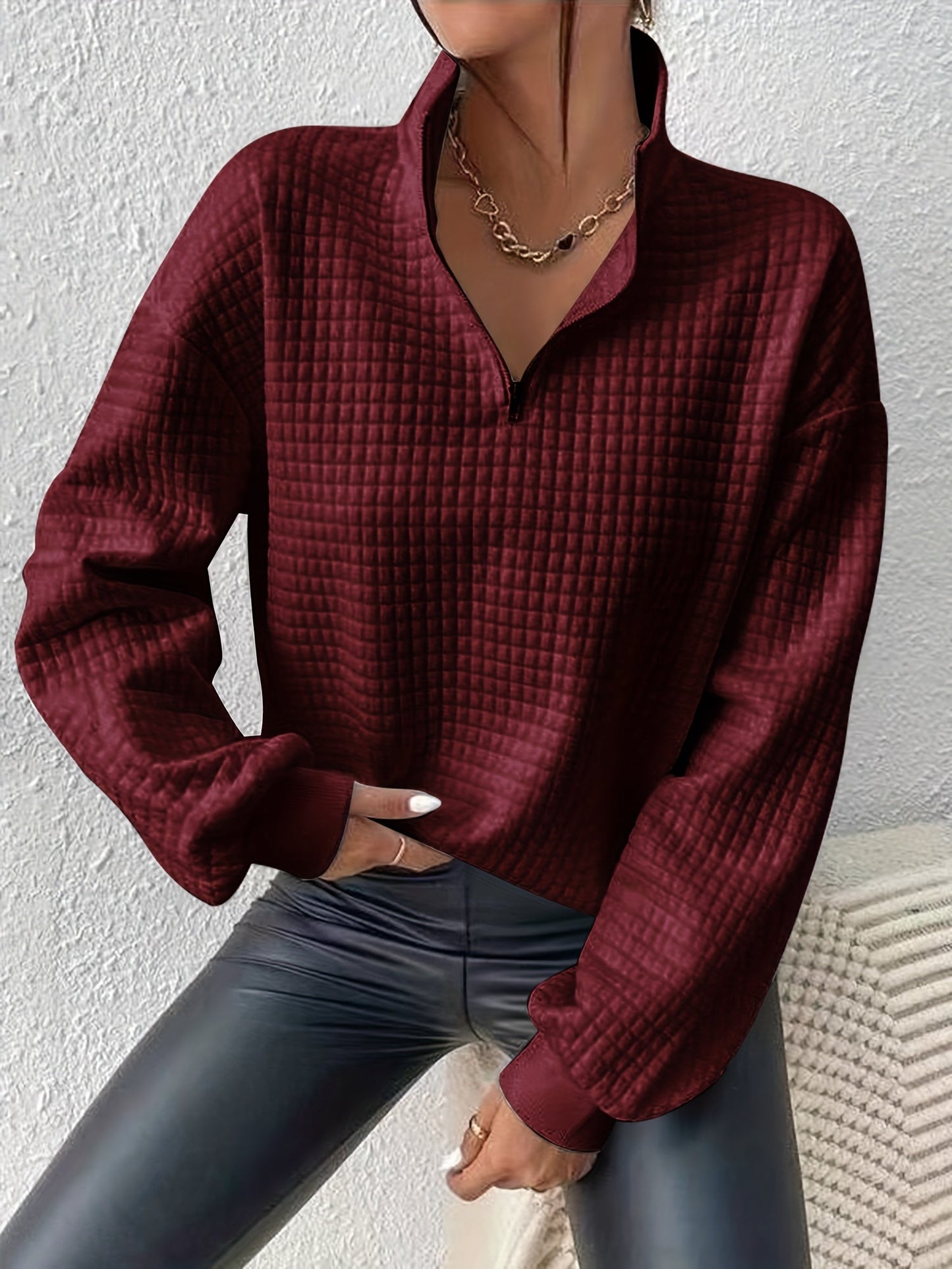 Quarter-Zip Pullover Dame – Striktrøje med Kort Lynlås