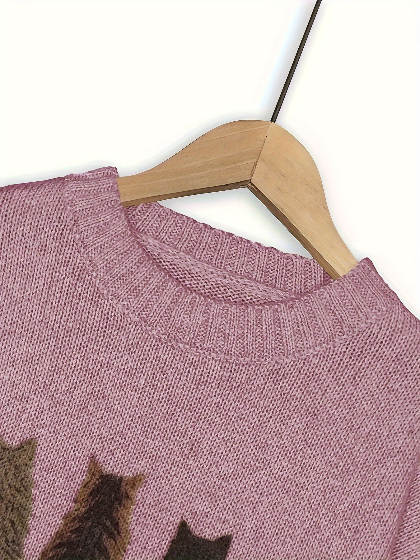Striktrøje Dame – Pullover med katteprint og mønstret design til hverdag, arbejde og lag-på-lag